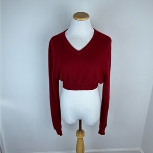 American Vintage Red V Neck Cropped Sweater Size M/L